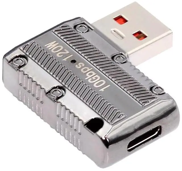 Main image of AJMRTC USB 3.1 Gen2 10Gbps USBC Female to USB 3.0 TypeA Male Right Angle Flat 90Degree Adapter,120W PD Fast Charge Mecha Cyberpunk Style Converter for Laptop,Phone,Power Bank,Car Charger