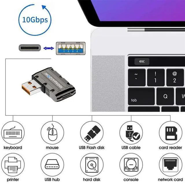 Alt view image 2 of 7 - AJMRTC USB 3.1 Gen2 10Gbps USBC Female to USB 3.0 TypeA Male Right Angle Flat 90Degree Adapter,120W PD Fast Charge Mecha Cyberpunk Style Converter for Laptop,Phone,Power Bank,Car Charger