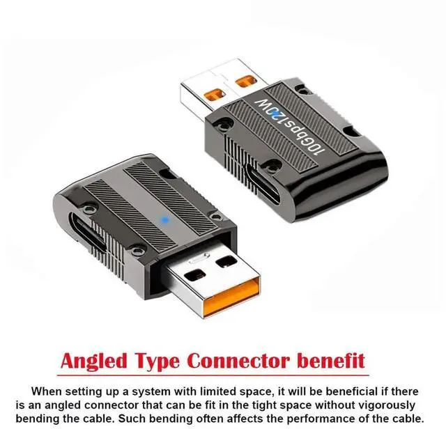 Alt view image 2 of 7 - AJMRTC USB 3.1 Gen2 10Gbps USBC Female to USB 3.0 TypeA Male 90 Degree Right Angled Slim Adapter,120W PD Fast Charging Mecha Cyberpunk Style Converter for Laptop Phone Power Bank Car Charger