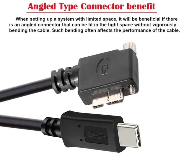 Alt view image 4 of 7 - AJMRTC USBC TypeC Host to Micro USB3.0 Screw Mount RightAngled Cable, 5Gbps HighSpeed Data Cord for Industrial Machine Vision Camera, External Storage Hard Disk Drive