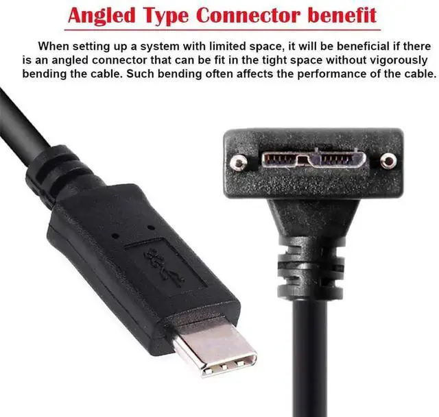 Alt view image 2 of 7 - AJMRTC USBC TypeC Host to Micro USB3.0 Screw Mount Down Angled Cable, 5Gbps HighSpeed Data Cord for Industrial Machine Vision Camera, External Storage Hard Drives