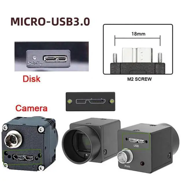 Alt view image 3 of 7 - AJMRTC USBC TypeC Host to Micro USB3.0 Screw Mount Down Angled Cable, 5Gbps HighSpeed Data Cord for Industrial Machine Vision Camera, External Storage Hard Drives