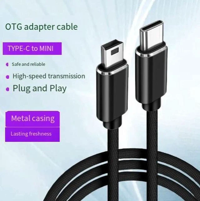 Alt view image 2 of 3 - AJMRTC 1M USB TypeC to Mini USB 2.0 Braided Cable, TypeC Male to MiniB Male OTG Data Charging Cord for Digital Camera, GPS Navigator, MP3 Player and Portable MiniB Devices