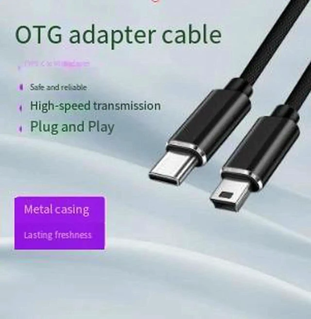 Alt view image 3 of 3 - AJMRTC 1M USB TypeC to Mini USB 2.0 Braided Cable, TypeC Male to MiniB Male OTG Data Charging Cord for Digital Camera, GPS Navigator, MP3 Player and Portable MiniB Devices