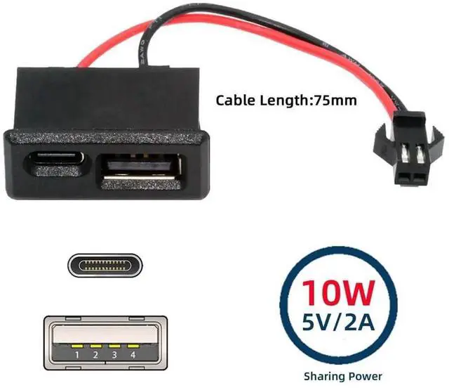 Alt view image 5 of 7 - AJMRTC DC 5V Power DIY OEM Cable, Horizontal TypeC & TypeA Female Socket Latch Mount to 2Pin 2.54mm Pitch Header Cable for DIY Electronic Projects, Embedded Circuit Board Power Supply