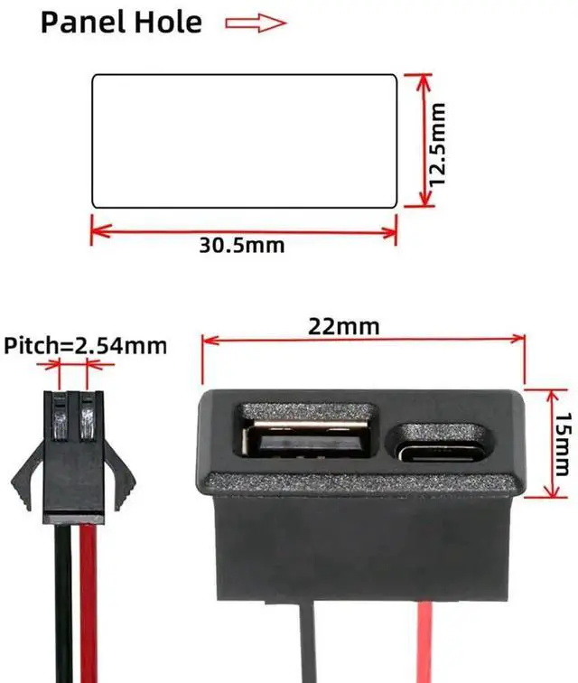 Alt view image 3 of 7 - AJMRTC DC 5V Power DIY OEM Cable, Horizontal TypeC & TypeA Female Socket Latch Mount to 2Pin 2.54mm Pitch Header Cable for DIY Electronic Projects, Embedded Circuit Board Power Supply