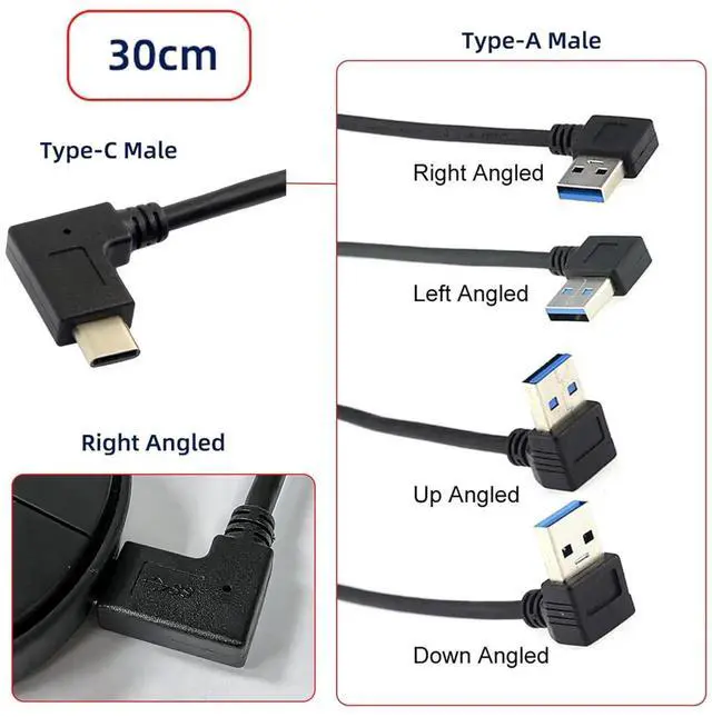 Alt view image 6 of 7 - AJMRTC Reversible USB 3.1 Angled USBC to 90 Degree DownAngled TypeA Male Data Cable, 30CM Short Charging Sync Cord for USBC Mobile Phones, Tablets and Portable Electronics