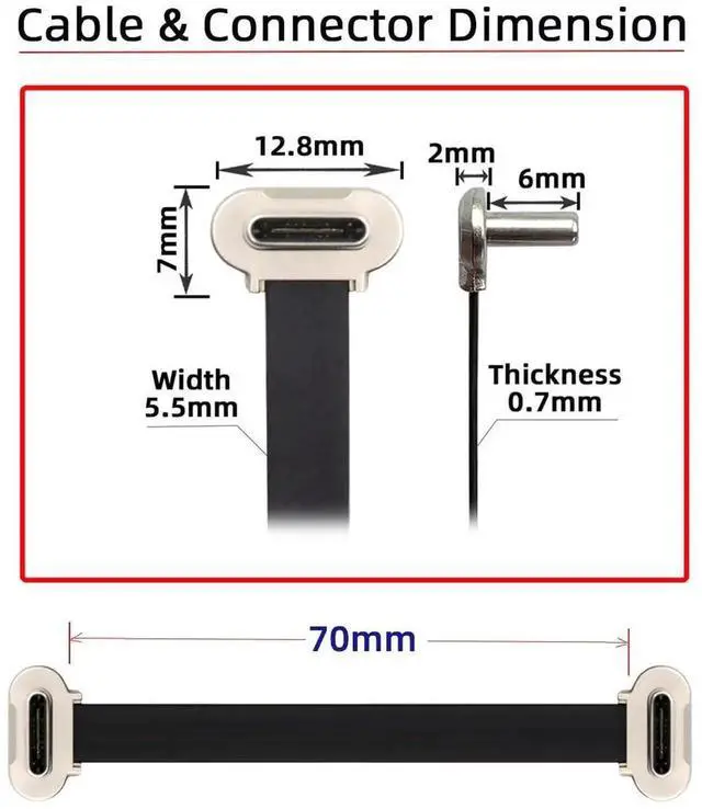 Alt view image 6 of 7 - AJMRTC UltraSlim Flat DualAngled SameDirection USBC Male to Male Cable, 70mm SilverPlug 65W PD Fast Charge USB2.0 Data Cord for Laptops, Tablets, Smart Phones and CompactSpace Device Connection