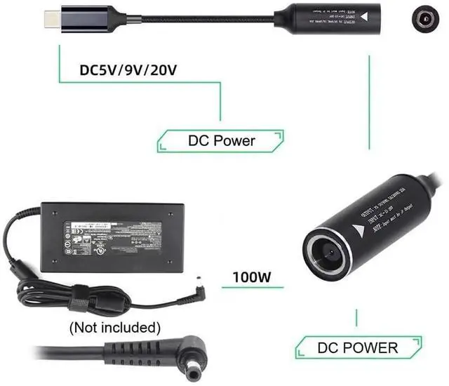 Alt view image 7 of 7 - AJMRTC DC Jack 7.9x5.4mm to USBC TypeC Power Cable, 100W Max PD Charging Cord, Support 5V 9V 20V Voltage, DC Input to USBC PD Converter Cable for Laptops and Smart Phones Power Supply