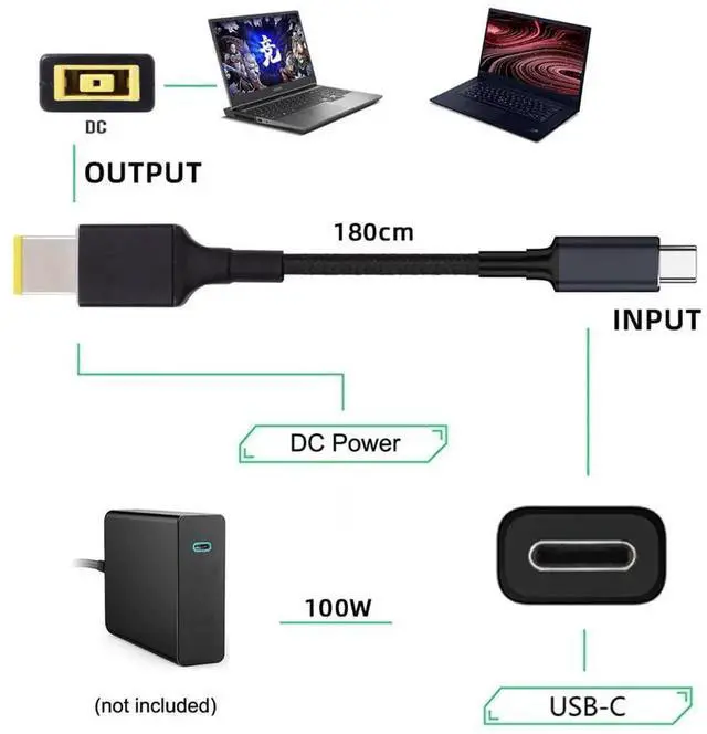 Alt view image 6 of 7 - AJMRTC USBC to Rectangular Special Jack PD Power Cable, 100W 20V Input 65W Output, QC PD Trigger Charging Converter Cord, Compatible with Thinkpad X1, Legion Y7000P Series Laptops Power Supply