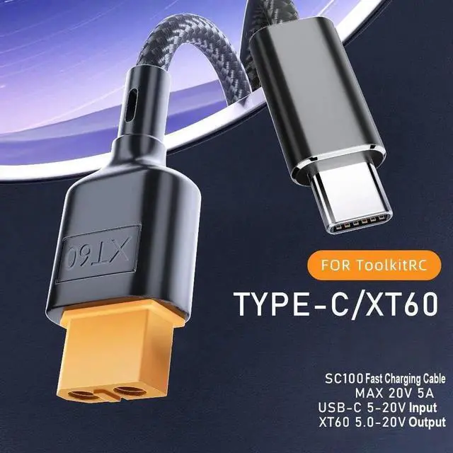 Alt view image 6 of 7 - AJMRTC SC100 Protocol XT60 to USBC TypeC Fast Charging Cable, Max 100W 5A 520V Power Cord, RC Lipo Battery Charger Adapter for Quadcopter Multicopter Aeromodelling, 50cm Length
