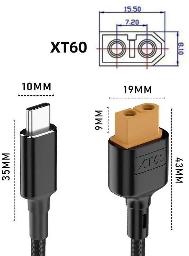 Alt view image 5 of 7 - AJMRTC SC100 Protocol XT60 to USBC TypeC Fast Charging Cable, Max 100W 5A 520V Power Cord, RC Lipo Battery Charger Adapter for Quadcopter Multicopter Aeromodelling, 50cm Length