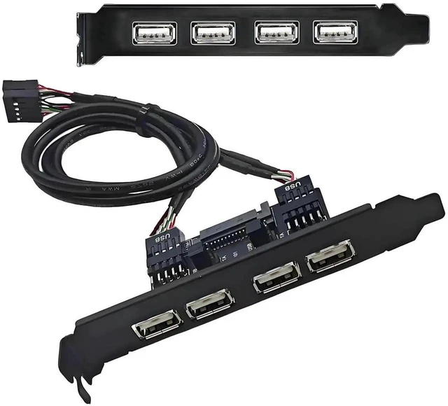 Main image of AJMRTC Internal 4Port USB 2.0 Female PCI Baffle Bracket Cable, Motherboard 9Pin Header to 4×USBA Panel Mount Adapter with Extra SATA Power, 12cm Standard PCI Slot Bracket for Desktop PC Case Expans