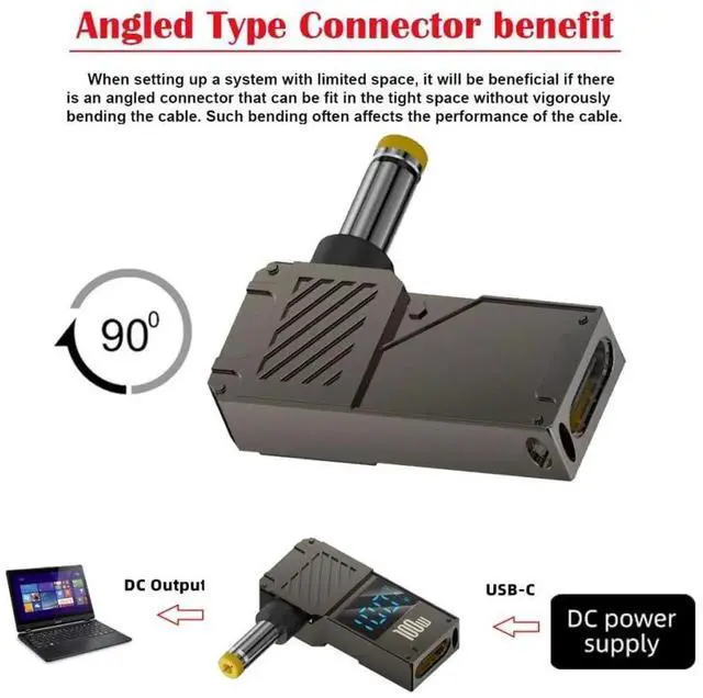 Alt view image 7 of 7 - AJMRTC USBC Female to DC 7.9x5.4mm Barrel Jack PD Adapter, 100W 20V 5A Laptop Fast Charging Converter with RealTime WattageVoltageCurrent Digital Display, PD Trigger Power Adapter for Legacy DCPo