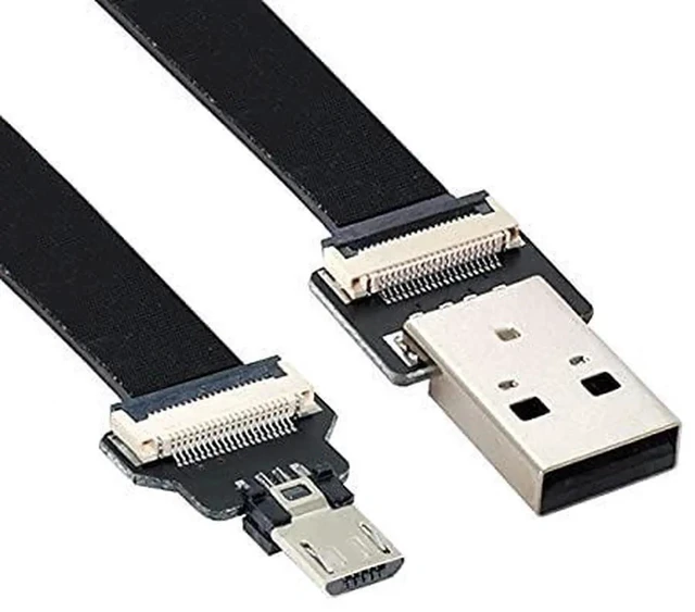 Main image of AJMRTC USB 2.0 TypeA Male to Micro USB 5Pin Male Flat Slim FPC Ribbon Cable 20CM, Flexible Short Cord for FPV Drone, External Disk, Android Smartphones, MicroUSB Device Data Sync & Power Charging