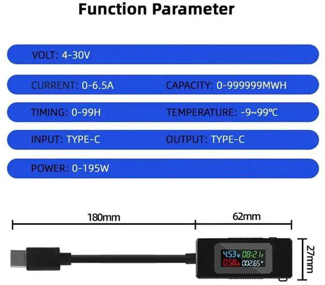 Alt view image 2 of 7 - AJMRTC USBC Tester Digital Multimeter, 430V 06.5A TypeC Voltage Current Power Capacity Working Time Detector, USBC Ammeter Voltmeter for Testing USBC Charger, Power Bank and USBC Cables