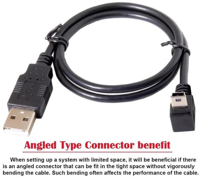 Alt view image 2 of 7 - AJMRTC 90 Degree Down Angled Mini USB B 5Pin Male to USB 2.0 Male Data Cable 50cm, MiniB Cord with EMI Ferrite Core for Digital Cameras, DVR, GPS, OldStyle Mini USB B Port Devices 50 Centimeter