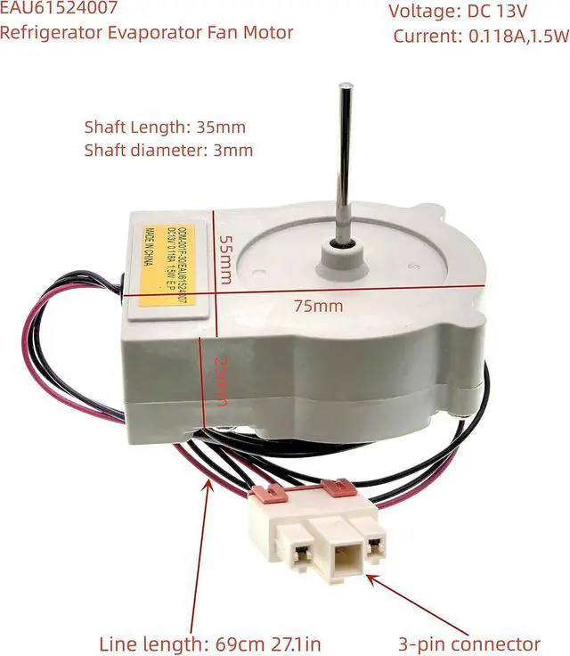 Alt view image 3 of 7 - Upgraded EAU61524007 Refrigerator Evaporator Fan Motor, Replacement for LG & Kenmore Refrigerator, Replaces EAU60694510 AP5950081 PS10058947, 1Years Warranty