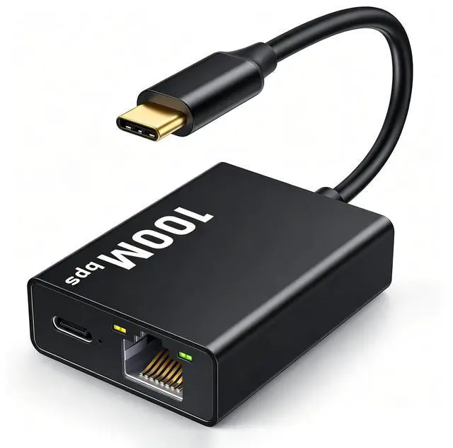 Main image of AJMRTC USB-C to RJ45 Ethernet Adapter 100Mbps, 2-in-1 Type-C LAN Network Dongle with PD 100W Pass-Through Charging & USB-C Aux Power Port for Laptop, Tablet, PC, Windows macOS Android