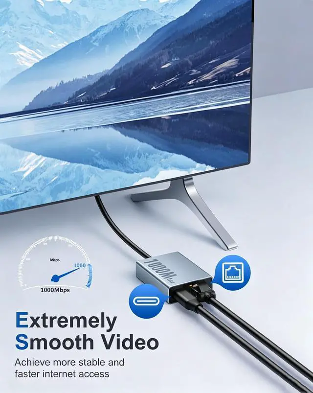Alt view image 3 of 7 - AJMRTC USB-C to RJ45 Ethernet Adapter 100Mbps, 2-in-1 Type-C LAN Network Dongle with PD 100W Pass-Through Charging & USB-C Aux Power Port for Laptop, Tablet, PC, Windows macOS Android