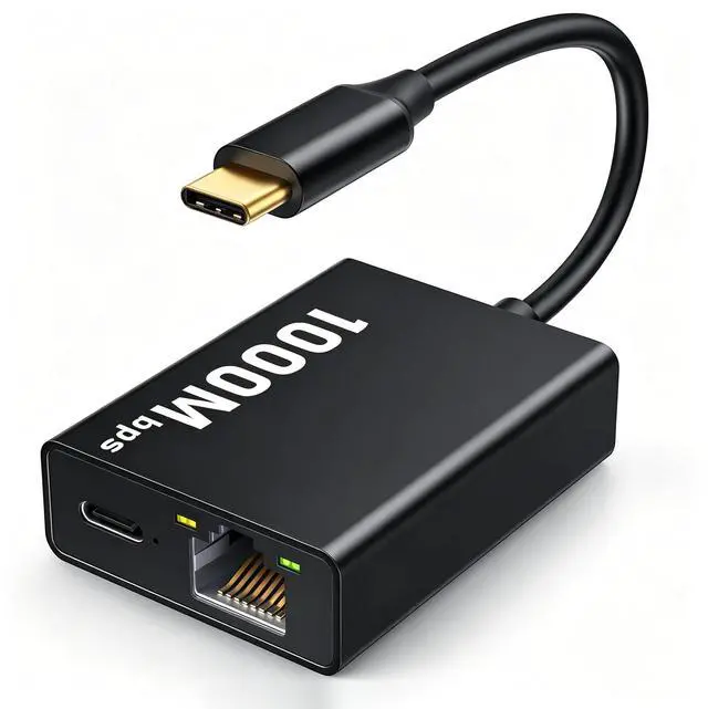 Main image of AJMRTC USB-C 2-in-1 Ethernet Adapter, 1000Mbps RJ45 Gigabit LAN Port with PD 100W Pass-Through Charging, Type-C to Gigabit Ethernet Converter with USB-C Auxiliary Power Port for Laptop Tablet PC,black