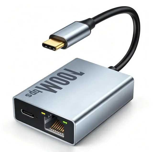 Main image of AJMRTC USB-C 2-in-1 Ethernet Adapter, 1000Mbps RJ45 Gigabit LAN Port with PD 100W Pass-Through Charging, Type-C to Gigabit Ethernet Converter with USB-C Auxiliary Power Port for Laptop Tablet PC