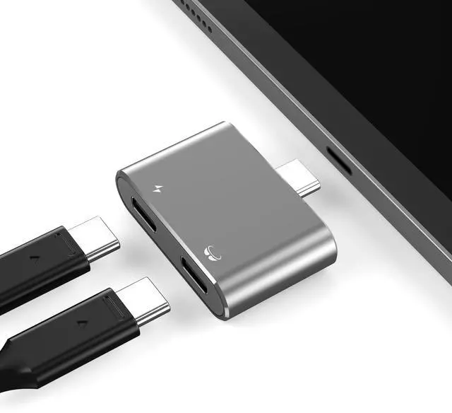 Alt view image 7 of 7 - AJMRTC USB-C 2-in-1 Video Splitter Hub, Type-C Alt-Mode Adapter 4K@60Hz Video Output PD 100W Pass-Through Charging, USB-C Splitter for AR Glasses, Switch Console, Smartphone, Laptop, Tablet, Grey