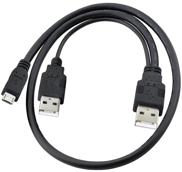 Alt view image 6 of 7 - AJMRTC Dual USB 2.0 TypeA Male to Micro USB 5Pin Male YCable, Extra Power Supplement Data Sync Cord 60cm, for 2.5" Hard Disk Drive, Portable SSD, Camera, MP4, External USB Devices