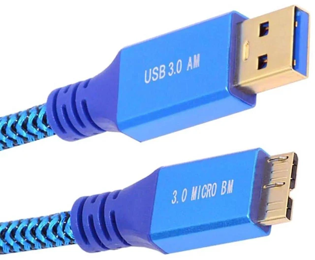 Main image of AJMRTC USB 3.0 TypeA Male to MicroB Male Cable 60cm, 5Gbps SuperSpeed Data Sync Cord Blue Sleeve, for External SSD HDD, Portable Hard Drive Enclosure, Digital Camera, Laptop Desktop PC Peripherals