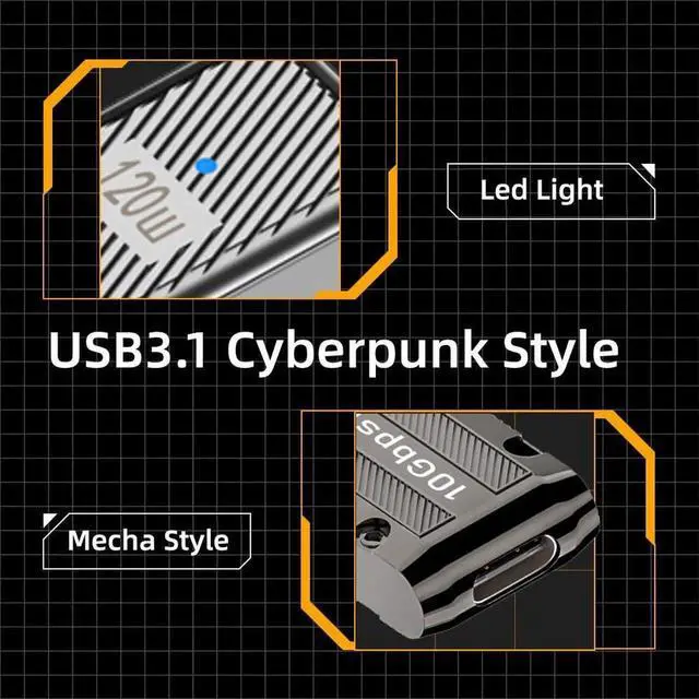 Alt view image 7 of 7 - AJMRTC 90 Degree Down Angled USBC Female to USBA Male Adapter, USB 3.1 Gen2 10Gbps Data 120W Fast Charging, LowProfile Mecha Cyberpunk Style Converter for Laptop PC Power Bank USBC Devices
