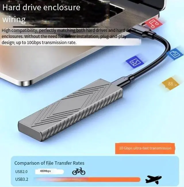 Alt view image 4 of 4 - AJMRTC 1M USBA to USBC Cable, USB 3.2 Gen2 10Gbps HighSpeed Data Transfer Cord, 60W Fast Charging USB TypeC Cable for External Hard Drive, SSD, CarPlay, Android Phones and USBC Enabled Devices