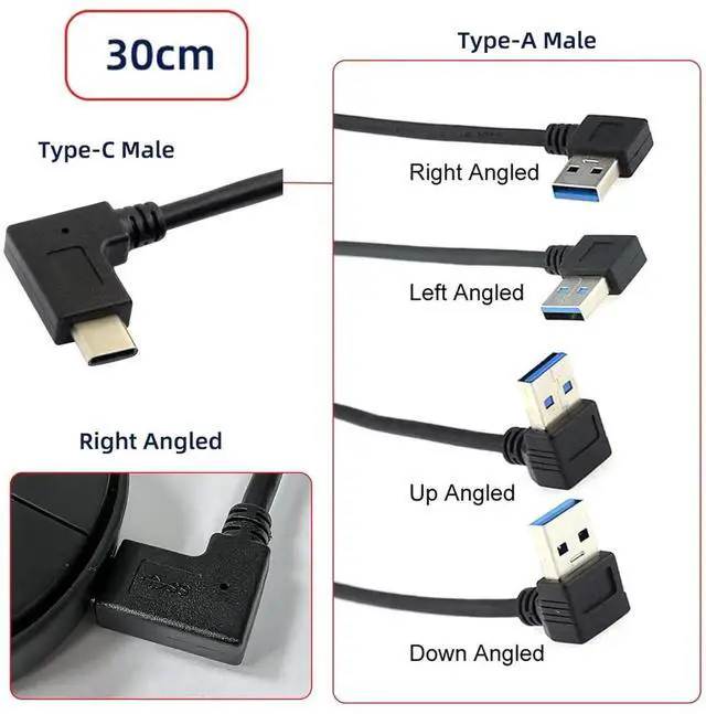 Alt view image 7 of 7 - AJMRTC 30cm 90 Degree Right Angled USBA to USBC Cable, Reversible USB 3.1 Gen1 HighSpeed Right Angle USB 3.0 Cord for Tablet, Mobile Phone, Android Smartphones and USBC Portable Devices