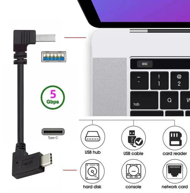 Alt view image 7 of 7 - AJMRTC 30cm 90Degree LeftAngled USBA Male to Reversible USBC Cable, USB 3.1 Gen1 HighSpeed Data Sync & Charging Cord for Android Smartphones, Tablets and USBC Portable Devices