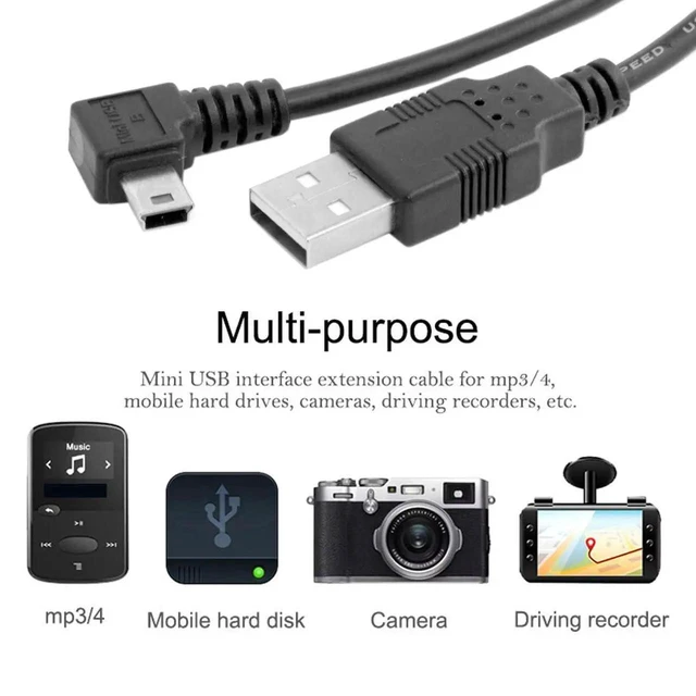 Alt view image 3 of 7 - AJMRTC 3M 90Degree LeftAngled Mini USB B 5Pin Male to USB 2.0 Male Cable, Ferrite Core EMIReduction Data Sync & Charging Cord for Digital Camera, GPS, Dash Cam, Game Controller and MiniUSB Devices