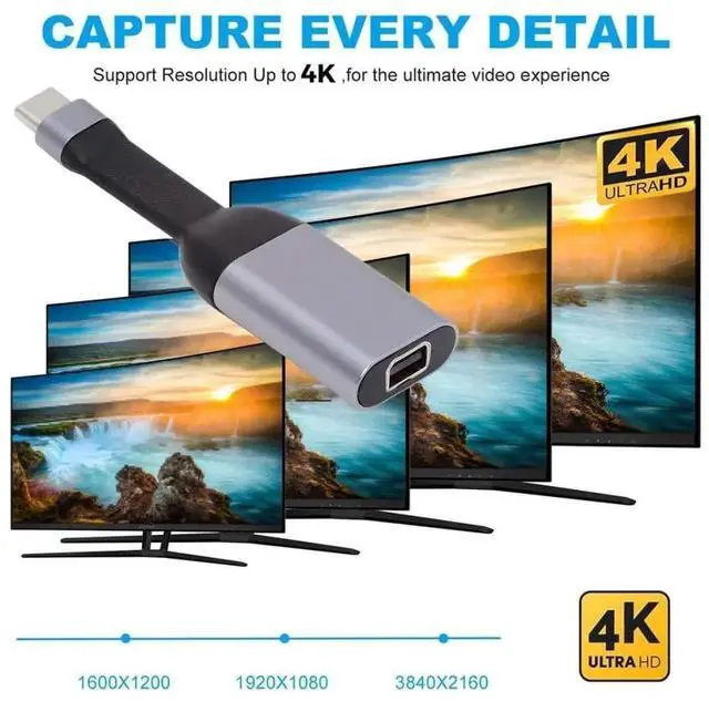 Alt view image 5 of 7 - AJMRTC UltraSlim Flat USBC to MiniDisplayPort Video Cable, 4K@60Hz UHD 1080P USBC Source to mDP Sink Adapter Cord for Laptops, Tablets, Smartphones with DP AltMode USBC Port
