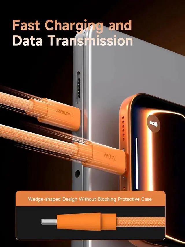 Alt view image 4 of 7 - AJMRTC Wedge Joint USBC to USBC Cable 0.5FT Orange, 240W PD Fast Charging Flexible USBC Cord, 480Mbps Data Transfer Short Cable for iPhone 17 16 15 Pro Max, MacBook Pro Air, USBC Enabled Devices