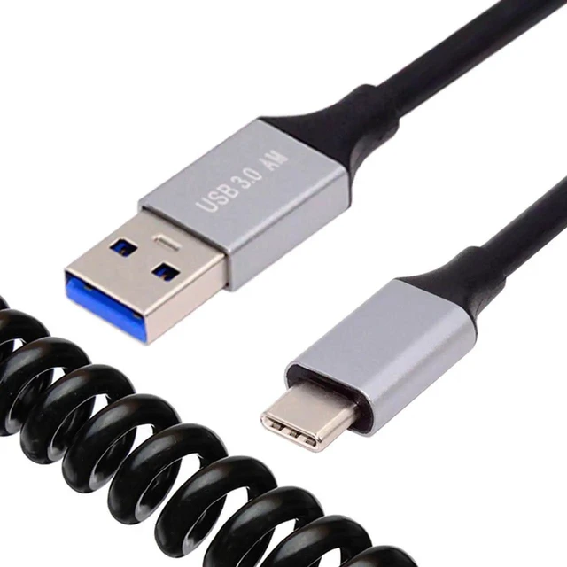 Main image of AJMRTC 100cm Coiled USB 3.0 TypeA Male to USBC Male OTG Cable, 5Gbps Stretch Spring Extension Cord for External Hard Drive, Phone, Camera, Tablet, HighSpeed Data Sync Transfer Cable