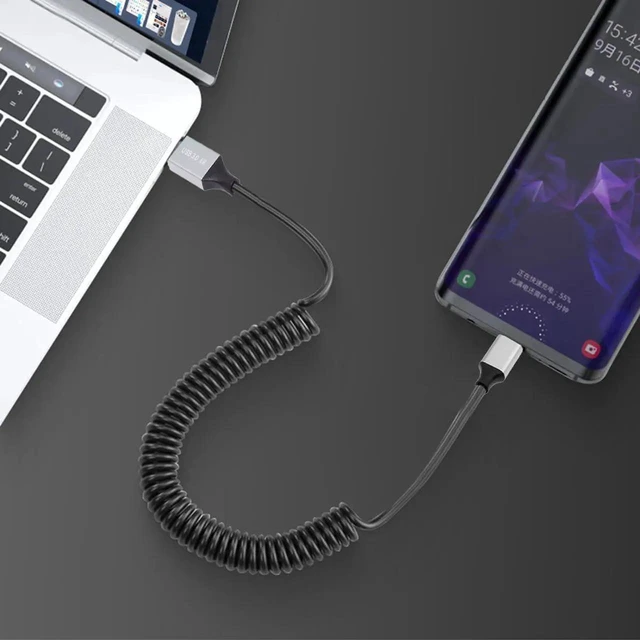 Alt view image 7 of 7 - AJMRTC 100cm Coiled USB 3.0 TypeA Male to USBC Male OTG Cable, 5Gbps Stretch Spring Extension Cord for External Hard Drive, Phone, Camera, Tablet, HighSpeed Data Sync Transfer Cable