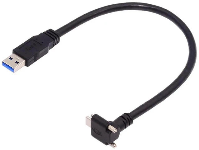 Main image of AJMRTC 90 Degree DownUp Angled Dual Screw Locking USB 3.1 TypeC to USB 3.0 A Male Data Cable 30CM, ScrewLock Panel Mount Cord for Industrial Camera, Machine Vision Device Data Sync Transfer