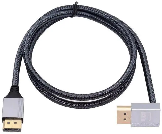 Main image of AJMRTC 90 Degree Up Angled DisplayPort DP to DP Cable 1M, Silver Sleeve UltraHD UHD 4K@60Hz DP Video Cord for Desktop, Laptop, Monitor, Graphics Card, HighDefinition Display Connection Wire