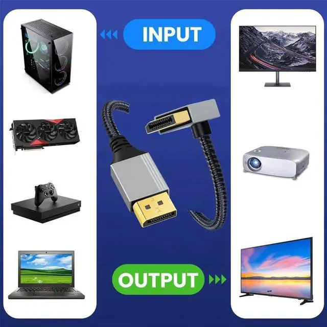 Alt view image 5 of 7 - AJMRTC 90 Degree Up Angled DisplayPort DP to DP Cable 1M, Silver Sleeve UltraHD UHD 4K@60Hz DP Video Cord for Desktop, Laptop, Monitor, Graphics Card, HighDefinition Display Connection Wire