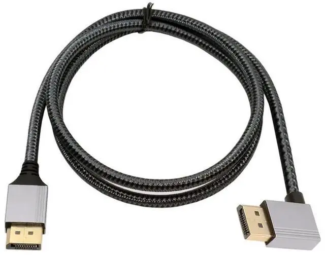 Main image of AJMRTC 90 Degree Left Angled DisplayPort DP to DP Cable 1M, Silver Sleeve UltraHD UHD 4K@60Hz DP Video Cord for Desktop, Laptop, Monitor, Graphics Card, SpaceSaving Display Connection Wire