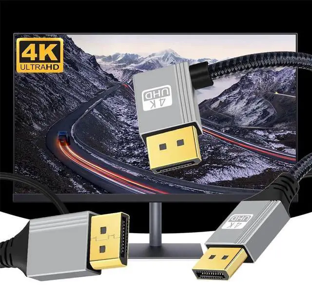 Alt view image 3 of 7 - AJMRTC 90 Degree Left Angled DisplayPort DP to DP Cable 1M, Silver Sleeve UltraHD UHD 4K@60Hz DP Video Cord for Desktop, Laptop, Monitor, Graphics Card, SpaceSaving Display Connection Wire