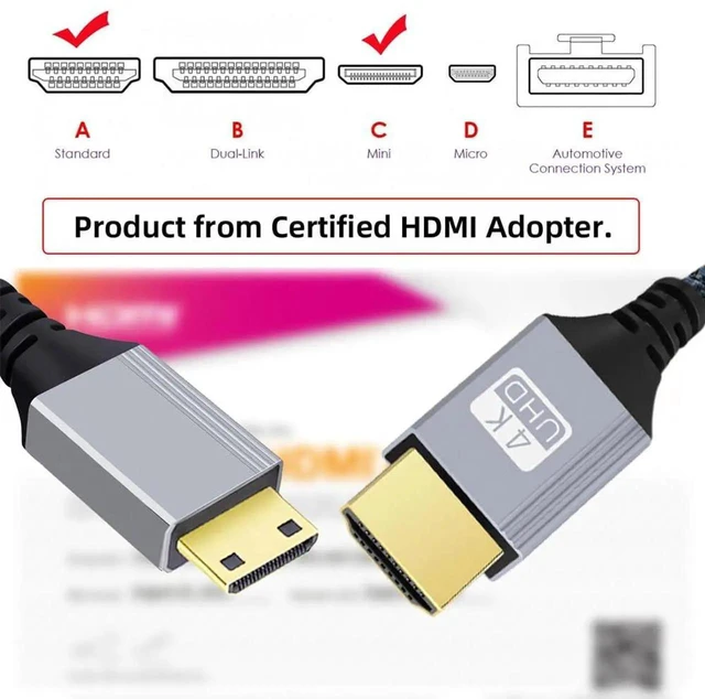 Alt view image 2 of 7 - AJMRTC HDMI 2.0 Male to Mini HDMI TypeC Male Cable 30CM, Straight Connector with Metal Sleeve, 4K@60Hz UHD Video Cord for HDTV, Computer, Laptop, Monitor, Digital Camera, HighDefinition Display Conn