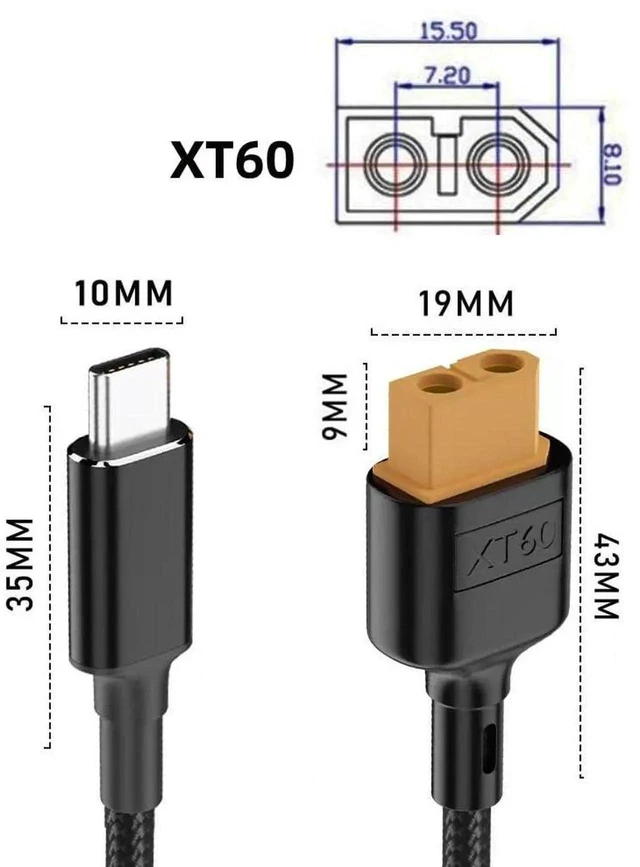 Alt view image 6 of 7 - AJMRTC SC100 Protocol XT60 Male to USBC TypeC Fast Charging Cable 100cm, RC Lipo Battery Power Cord for Quadcopter Multicopter Aeromodelling Drone Outdoor Flight Power Accessories