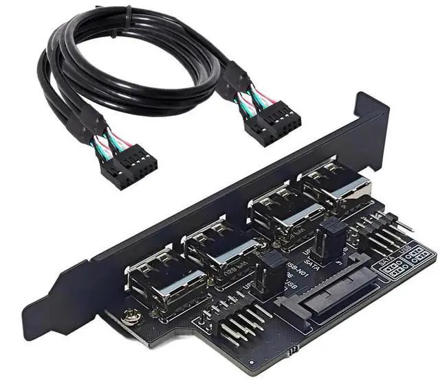 Alt view image 2 of 7 - AJMRTC 4Port USB2.0 Female Panel Mount Baffle Cable,Internal Motherboard 9Pin Header to USB 2.0 Female Connector with Extra SATA Power,12cm Bracket Extension Cable for PC Desktop Chassis