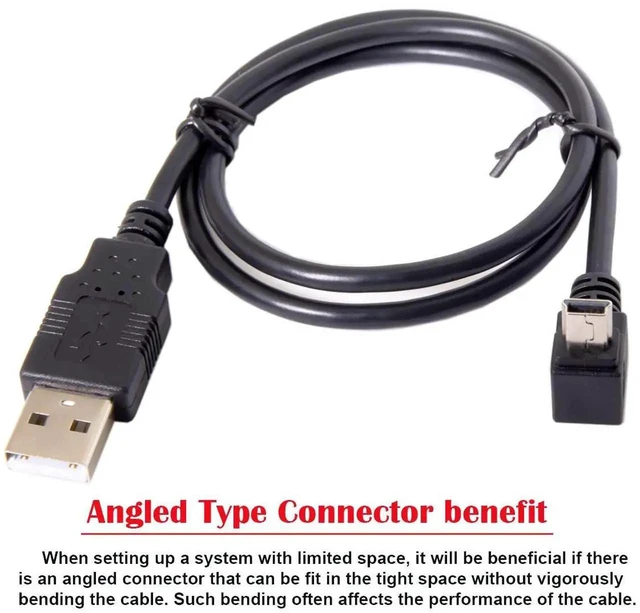 Alt view image 4 of 7 - AJMRTC 50cm UpAngled 90 Degree Mini USB B 5Pin Male to USB 2.0 Male Data Cable, Builtin EMI Ferrite Core AntiInterference Cord for Stable Data Sync and Device Power Supply