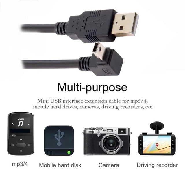 Alt view image 7 of 7 - AJMRTC 50cm DownAngled 90 Degree Mini USBB 5Pin Male to USB 2.0 Male Data Cable, EMI Ferrite Core AntiInterference Cord for Camera, GPS, Dash Cam and MiniUSBB Equipped Devices