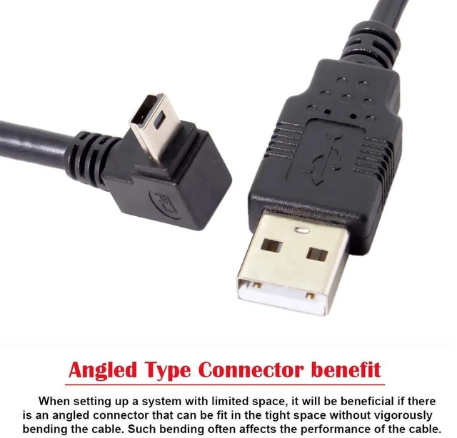 Alt view image 5 of 7 - AJMRTC 50cm DownAngled 90 Degree Mini USBB 5Pin Male to USB 2.0 Male Data Cable, EMI Ferrite Core AntiInterference Cord for Camera, GPS, Dash Cam and MiniUSBB Equipped Devices
