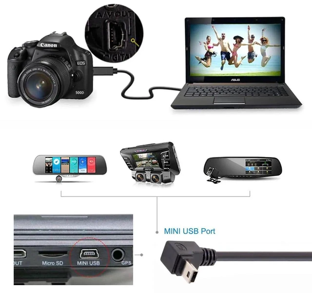 Alt view image 4 of 7 - AJMRTC 50cm DownAngled 90 Degree Mini USBB 5Pin Male to USB 2.0 Male Data Cable, EMI Ferrite Core AntiInterference Cord for Camera, GPS, Dash Cam and MiniUSBB Equipped Devices